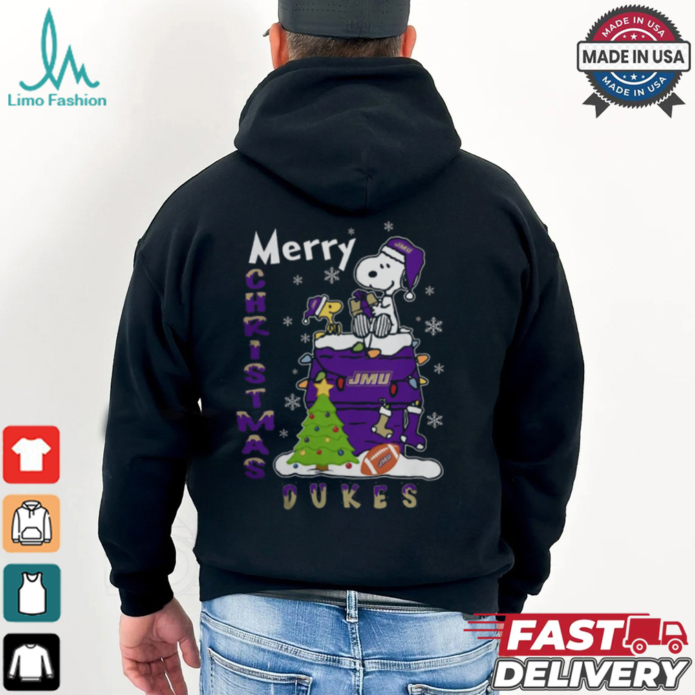 James Madison Dukes Snoopy And Woodstock Merry Christmas Shirt James Madison Dukes Snoopy And Woodstock Merry Christmas Shirt