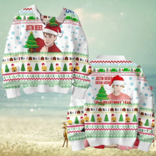Justin Bieber Rockin Around Christmas Tree Kiss Under The Mistletoe Chirstmas Gifts 2024 Xmas For Family And Friends Ugly Sweater