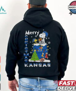 Kansas Jayhawks Snoopy And Woodstock Merry Christmas Shirt