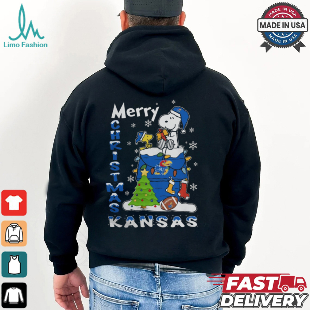 Kansas Jayhawks Snoopy And Woodstock Merry Christmas Shirt Kansas Jayhawks Snoopy And Woodstock Merry Christmas Shirt