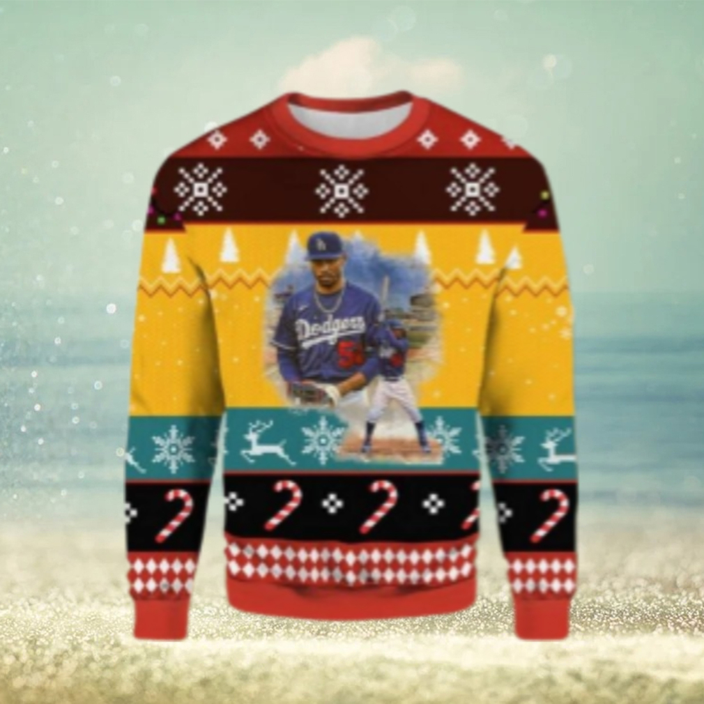 LA Dodgers #5 Player Yellow And Red Ugly Christmas Sweater LA Dodgers #5 Player Yellow And Red Ugly Christmas Sweater