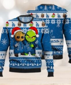 LA Dodgers Baby Groot And Grinch Ugly Christmas Sweater