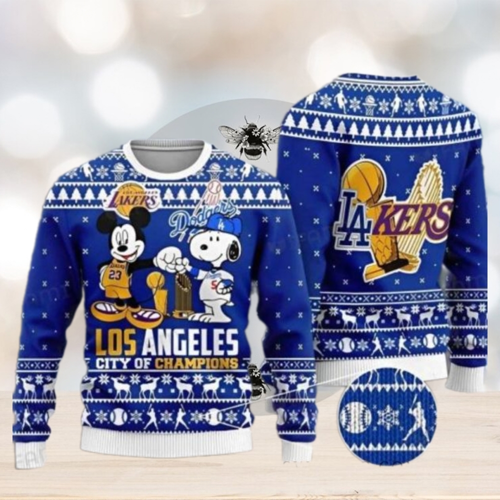 LA Lakers And Dodgers City Of Champions Ugly Sweater LA Lakers And Dodgers City Of Champions Ugly Sweater