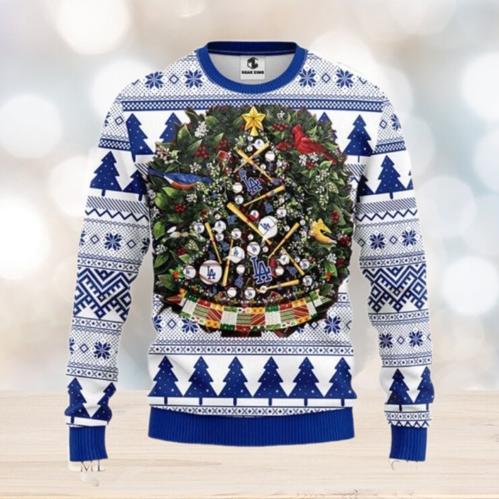 Los Angeles Dodgers Baseball Wreath Ugly Christmas Sweater Los Angeles Dodgers Baseball Wreath Ugly Christmas Sweater
