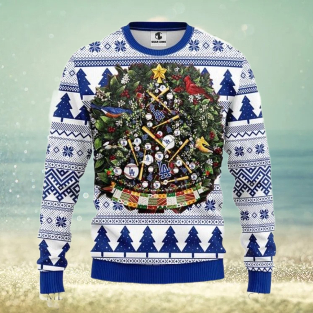 Los Angeles Dodgers Baseball Wreath Ugly Christmas Sweater Los Angeles Dodgers Baseball Wreath Ugly Christmas Sweater