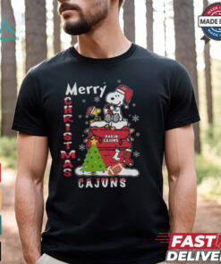 Louisiana Ragin’ Cajuns Snoopy And Woodstock Merry Christmas Shirt