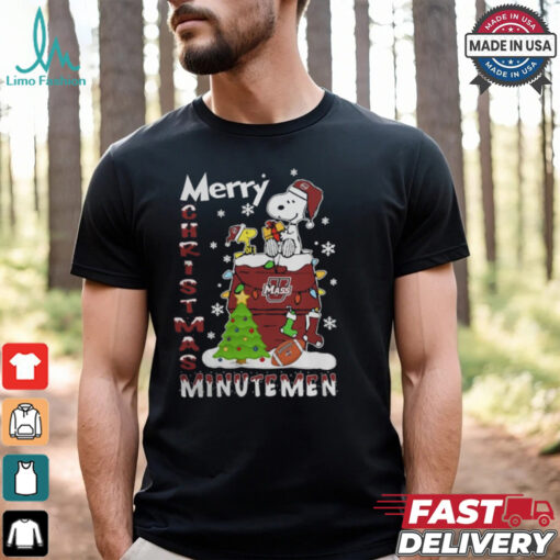 Massachusetts Minutemen Snoopy And Woodstock Merry Christmas Shirt