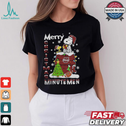 Massachusetts Minutemen Snoopy And Woodstock Merry Christmas Shirt