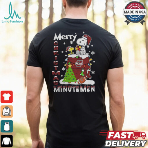 Massachusetts Minutemen Snoopy And Woodstock Merry Christmas Shirt