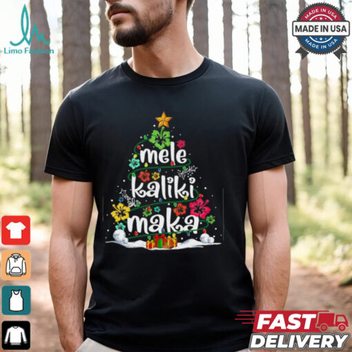 Mele Kalikimaka Tropical Christmas Hawaiian Santa Xmas Tree Christmas T Shirt