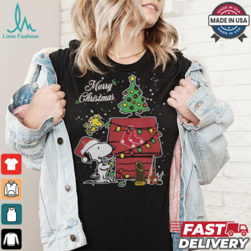Merry Christmas With Snoopy Baby Boston Red Sox T Shirt