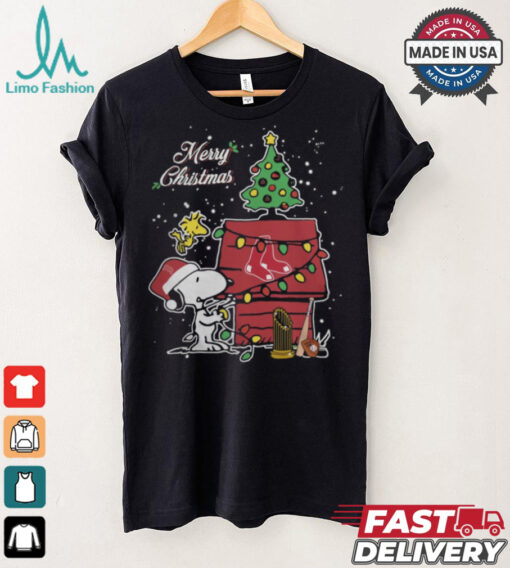 Merry Christmas With Snoopy Baby Boston Red Sox T Shirt