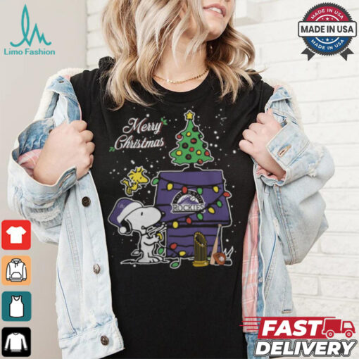 Merry Christmas With Snoopy Baby Colorado Rockies T Shirt