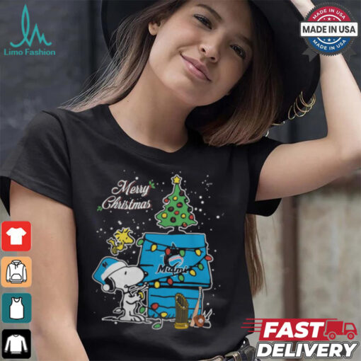Merry Christmas With Snoopy Baby Miami Marlins T Shirt