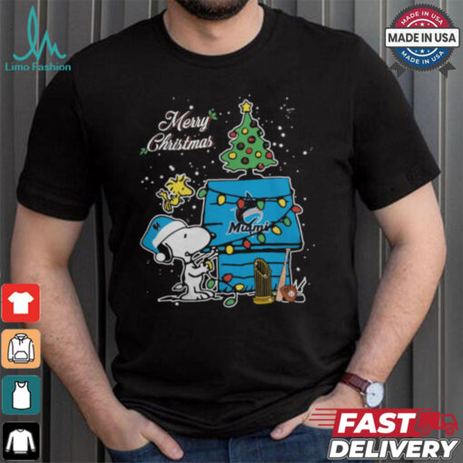 Merry Christmas With Snoopy Baby Miami Marlins T Shirt