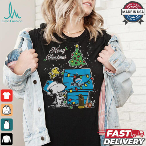 Merry Christmas With Snoopy Baby Miami Marlins T Shirt