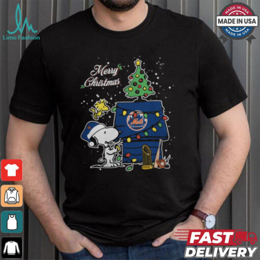 Merry Christmas With Snoopy Baby New York Mets T Shirt