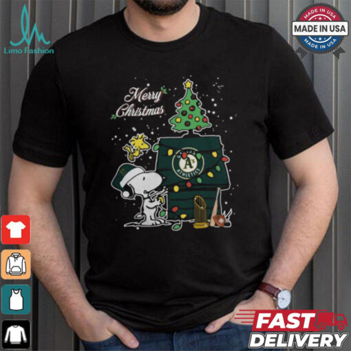 Merry Christmas With Snoopy Baby Oakland Athletics T Shirt