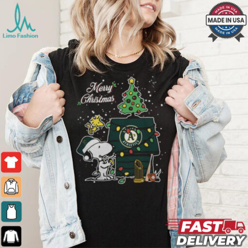 Merry Christmas With Snoopy Baby Oakland Athletics T Shirt