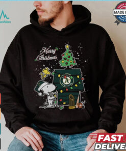 Merry Christmas With Snoopy Baby Oakland Athletics T Shirt