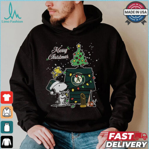 Merry Christmas With Snoopy Baby Oakland Athletics T Shirt