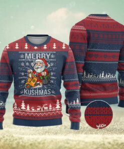 Merry Kushmas Ugly Christmas Sweater Ugly Santa Smoking Cannabis Weed 420 Xmas