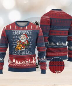 Merry Kushmas Ugly Christmas Sweater Ugly Santa Smoking Cannabis Weed 420 Xmas