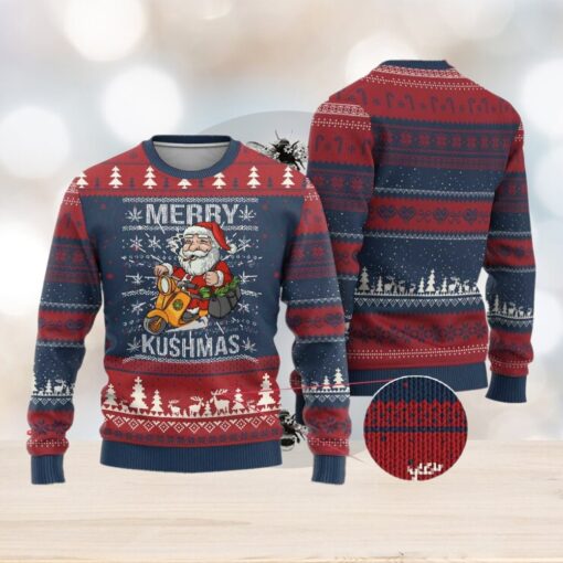 Merry Kushmas Ugly Christmas Sweater Ugly Santa Smoking Cannabis Weed 420 Xmas