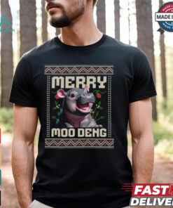 Merry Moodeng Santa Hippopotamus Christmas Shirt
