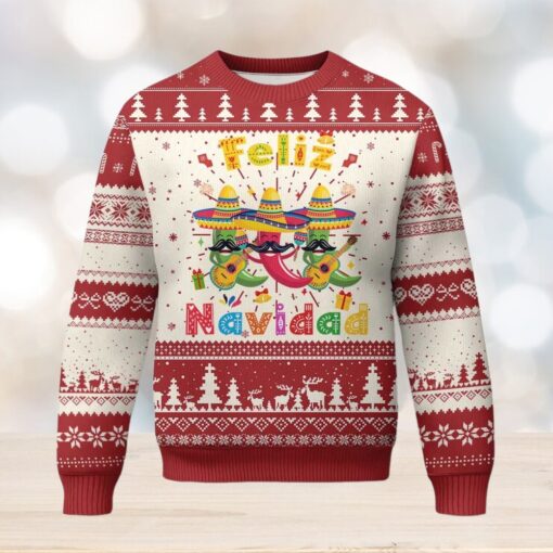 Mexico Xmas Ugly Christmas Sweater Feliz Navidad Mexican Fiesta Hot Pepper Guitar Party