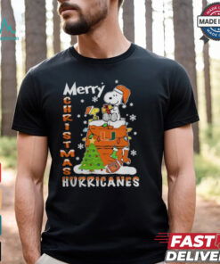 Miami Hurricanes Snoopy And Woodstock Merry Christmas Shirt
