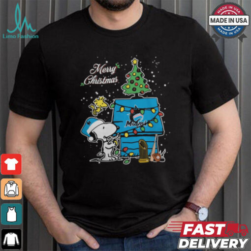 Miami Marlins Merry Christmas With Snoopy Baby T Shirt