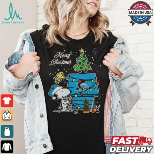 Miami Marlins Merry Christmas With Snoopy Baby T Shirt
