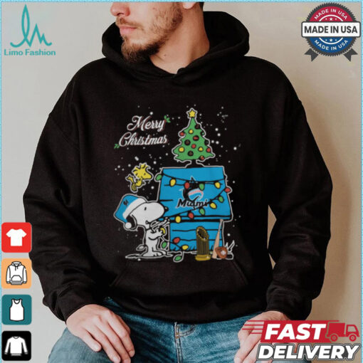 Miami Marlins Merry Christmas With Snoopy Baby T Shirt