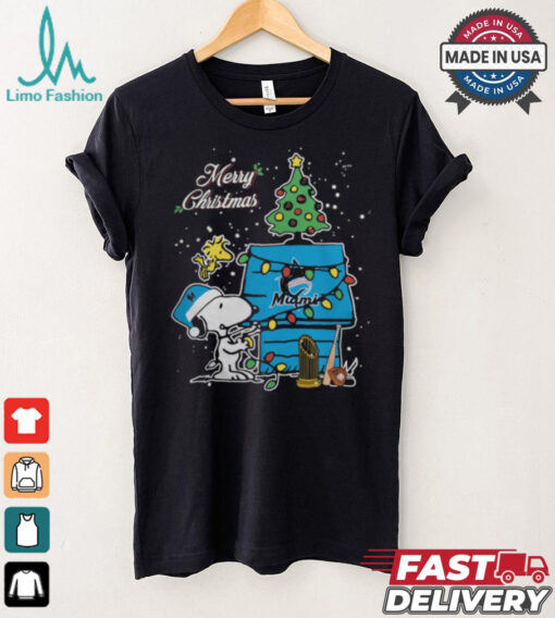 Miami Marlins Merry Christmas With Snoopy Baby T Shirt