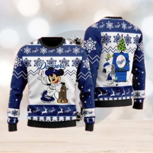 Mickey And Snoopy Dodgers Champions Ugly Christmas Sweater