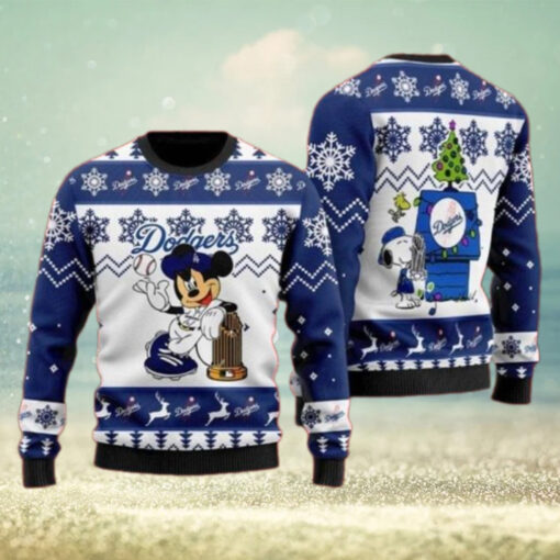 Mickey And Snoopy Dodgers Champions Ugly Christmas Sweater