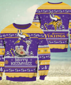 Minnesota Vikings NFL 2024 Merrykissmyass Funny Santa Claus Christmas Ugly Sweater