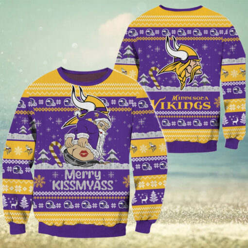 Minnesota Vikings NFL 2024 Merrykissmyass Funny Santa Claus Christmas Ugly Sweater