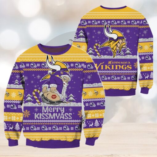 Minnesota Vikings NFL 2024 Merrykissmyass Funny Santa Claus Christmas Ugly Sweater