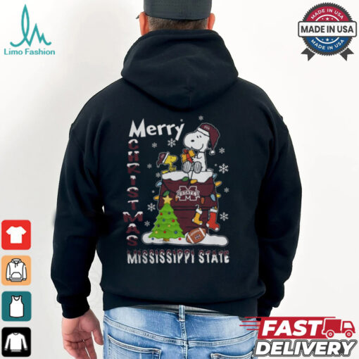 Mississippi State Bulldogs Snoopy And Woodstock Merry Christmas Shirt