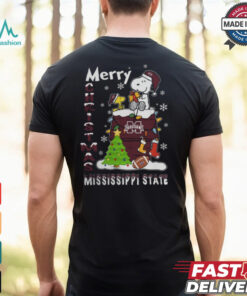 Mississippi State Bulldogs Snoopy And Woodstock Merry Christmas Shirt