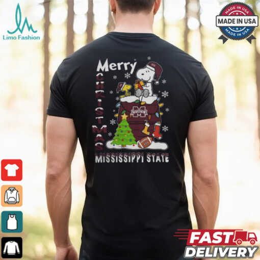 Mississippi State Bulldogs Snoopy And Woodstock Merry Christmas Shirt