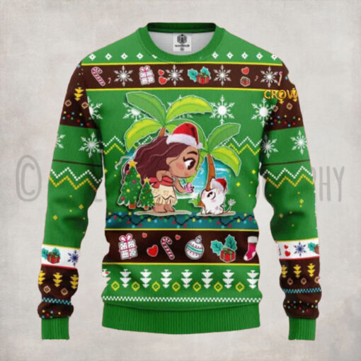 Moana Disney Christmas Holiday Green Ugly Sweater