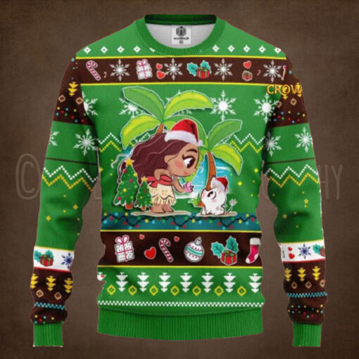 Moana Disney Christmas Holiday Green Ugly Sweater