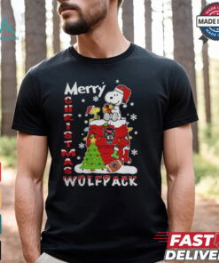 NC State Wolfpack Snoopy And Woodstock Merry Christmas Shirt