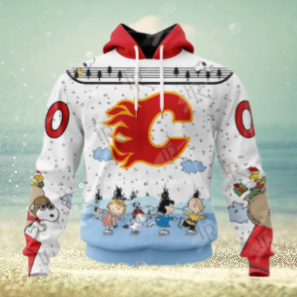 NHL Calgary Flames Special Peanuts Ice Skating Design Hoodie NHL Calgary Flames Special Peanuts Ice Skating Design Hoodie