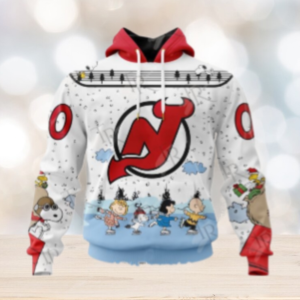 NHL New Jersey Devils Special Peanuts Ice Skating Design Hoodie NHL New Jersey Devils Special Peanuts Ice Skating Design Hoodie