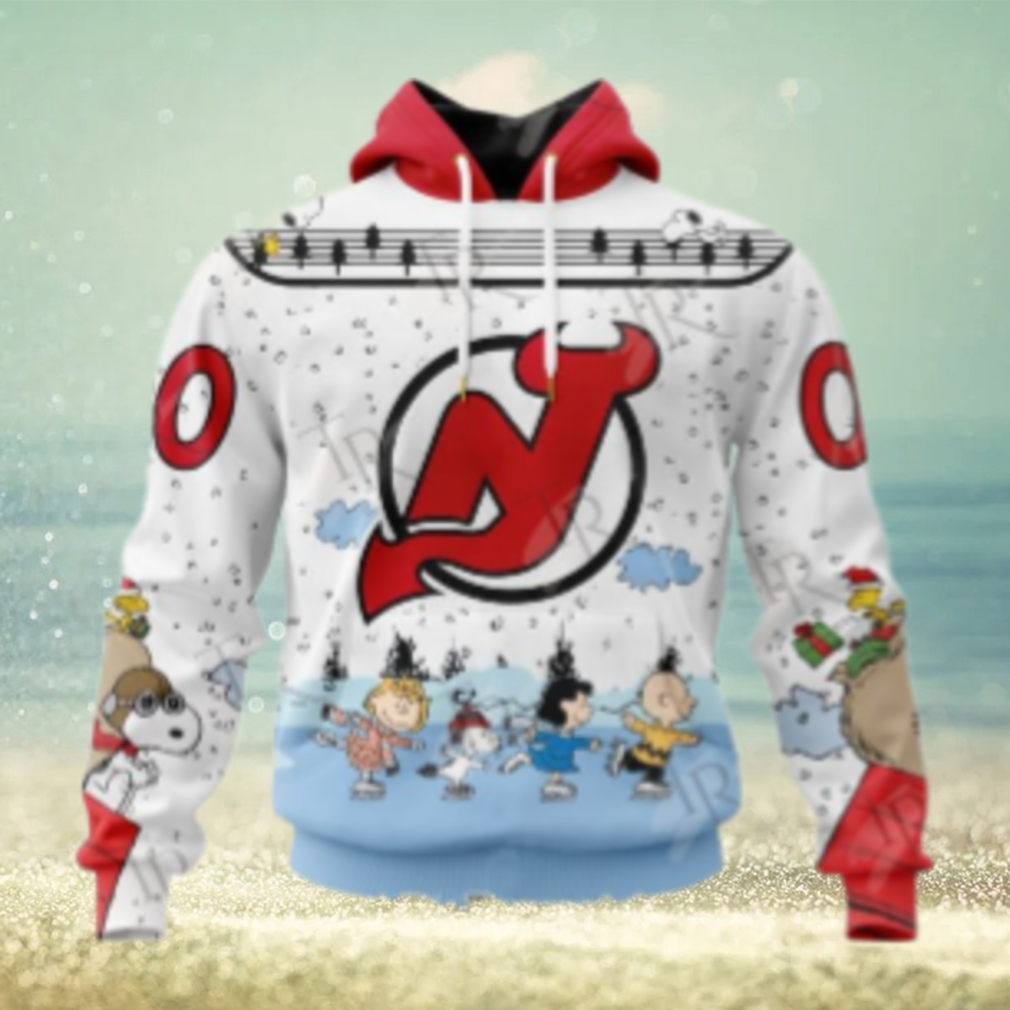 NHL New Jersey Devils Special Peanuts Ice Skating Design Hoodie NHL New Jersey Devils Special Peanuts Ice Skating Design Hoodie
