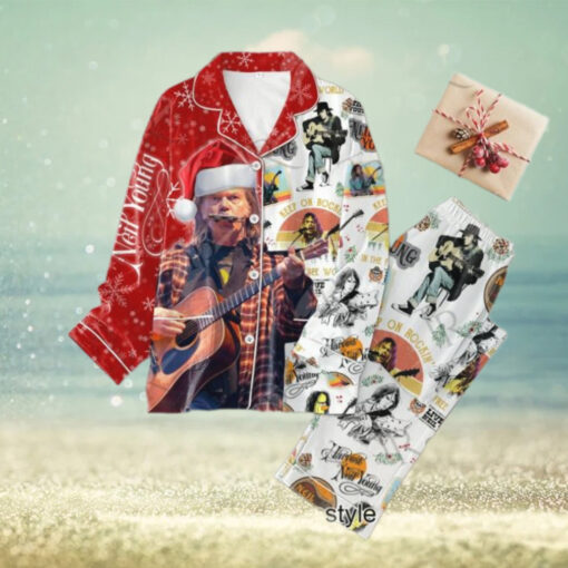 Neil Young Keep On Rockin In The Free Word Christmas 2024 Button Down Pajamas Set